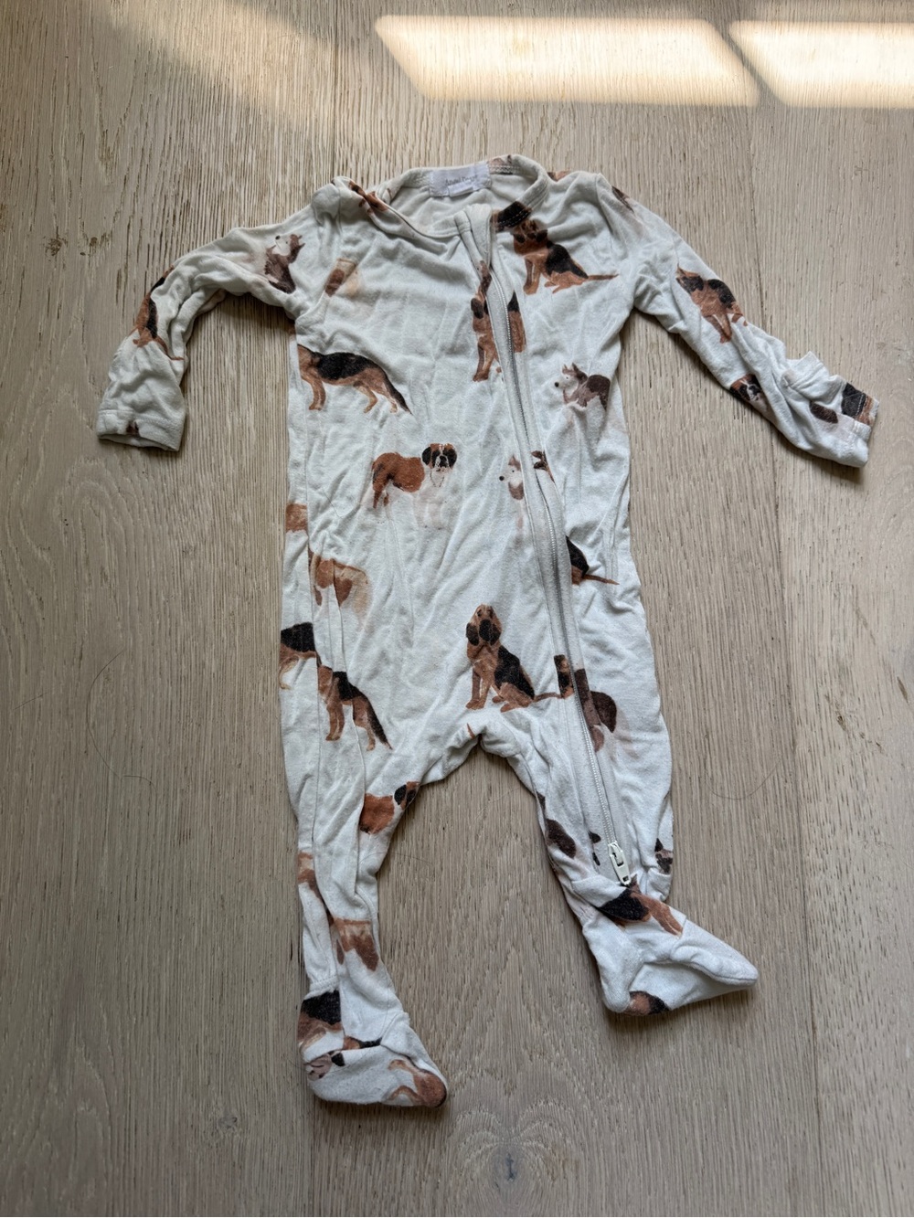 Angel Dear Cream Footed One-Piece with Brown Dog Print